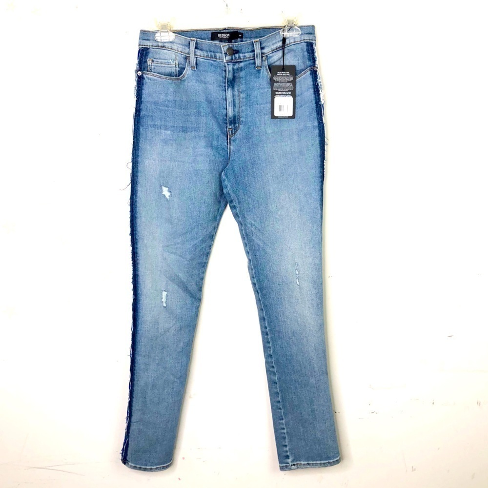 HUDSON high rise, Barbara blue stripe skinny jeans